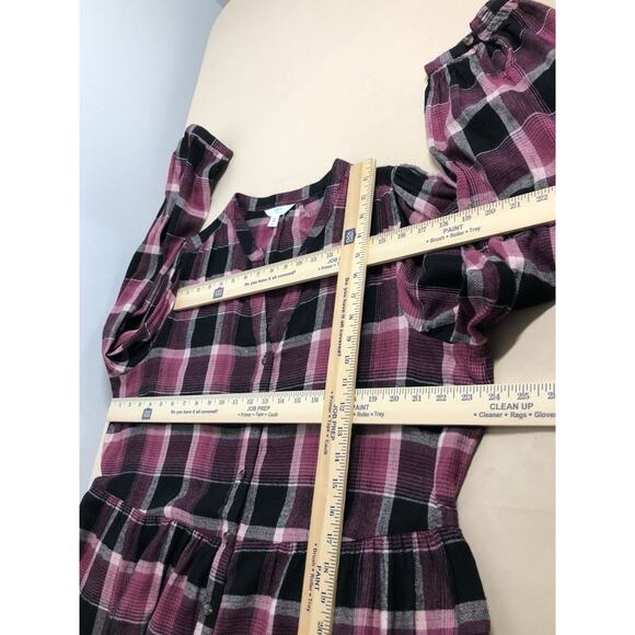 Time & True Women Flounce Tiers Dress XXL Boho Vacation Henley Neck Long Sleeve - Picture 9 of 13